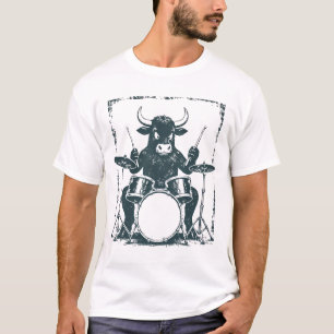 Funny Drummer Bull Rock Star Graphic T Shirt