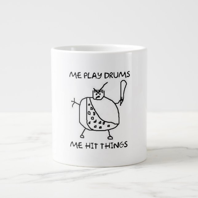 Funny Drummer Caveman Me Hit Things Coffee Mugs (Front)