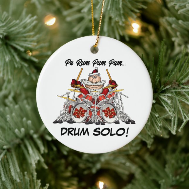 Funny Drummer Santa Rock & Roll Christmas Musician Ceramic Ornament (Tree)