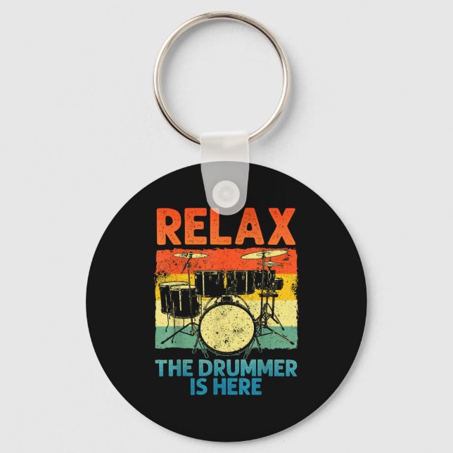 Funny Drumming Art For Men Women Drumline Drum Set Keychain (Front)