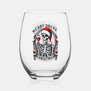 Funny drunk Christmas Holiday Stemless Wine Glass