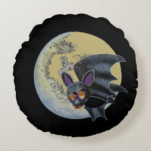 Funny Drunk Halloween Full Moon Bat Round Pillow