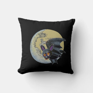 Funny Drunk Halloween Full Moon Bat Throw Pillow