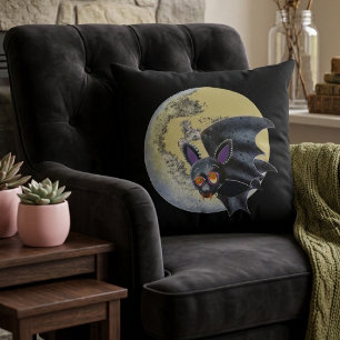 Funny Drunk Halloween Full Moon Bat Throw Pillow