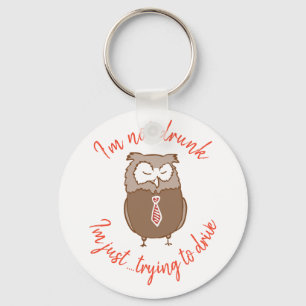 Funny drunk owl gag gift keychain