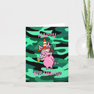 Funny Drunk Pig Birthday Card