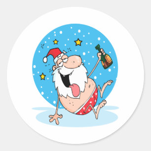 funny drunk santa on vacation classic round sticker