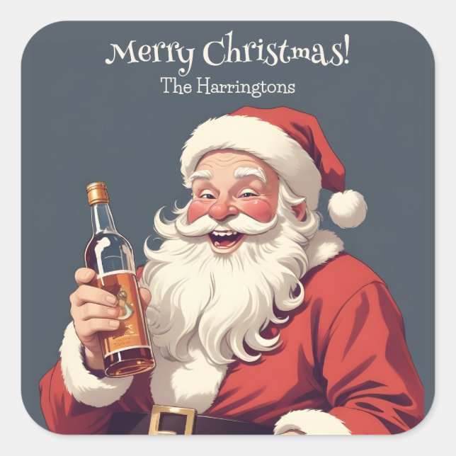 Funny Drunk Santa Square Sticker (Front)