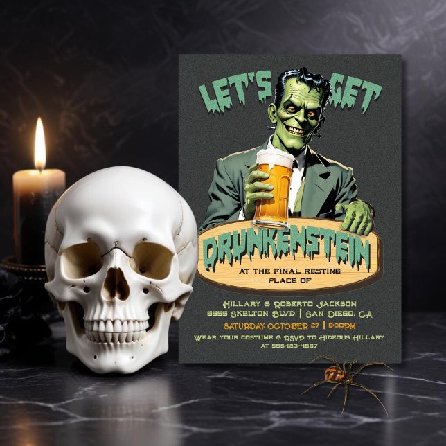 Funny Drunkenstein Frankenstein Halloween Party Invitation (Creator Uploaded)