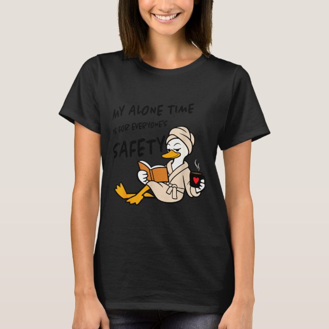 Funny duck alone time safety introvert reading T-Shirt (Front)