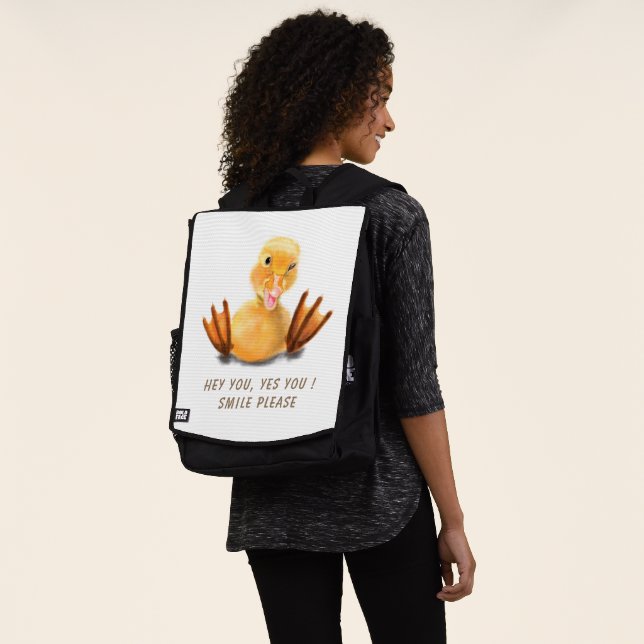 Funny Duck Backpack Smile - Custom Text (Worn)