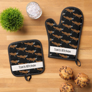 funny duck-billed platypus (name) oven mitt & pot holder set