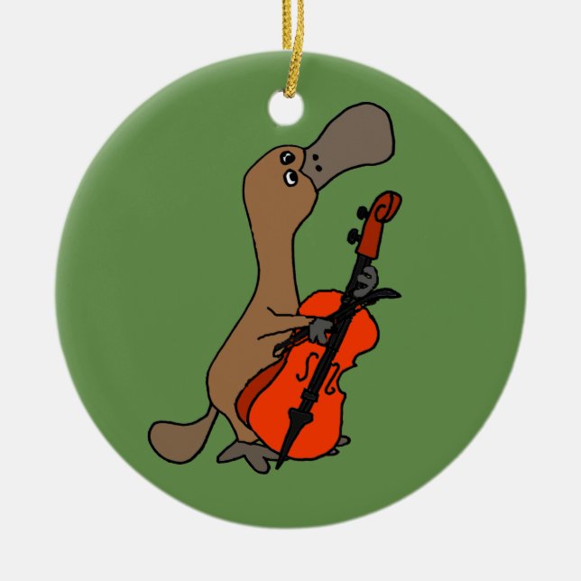 Funny Duck-billed Platypus playing Cello Music Ceramic Ornament (Front)