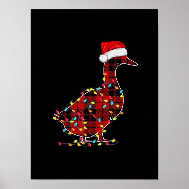 Funny Duck Christmas Light Red Plaid Matching Poster (Front)