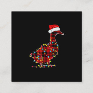 Funny Duck Christmas Light Red Plaid Matching Square Business Card