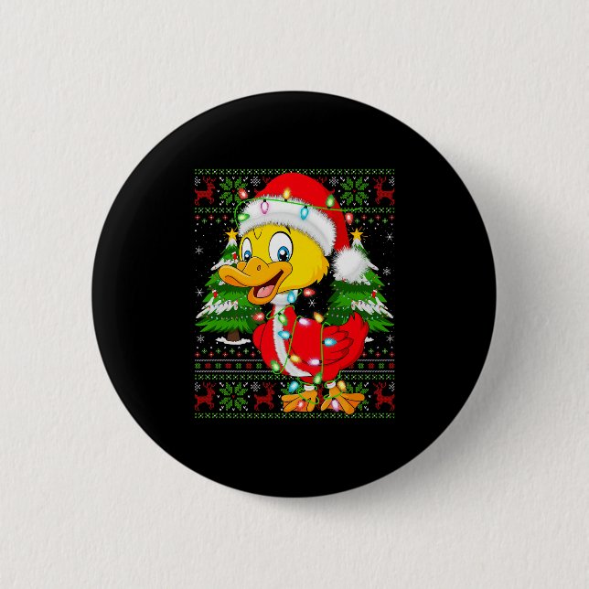 Funny Duck Christmas Lights Santa Costume Ugly Xma 2 Inch Round Button (Front)