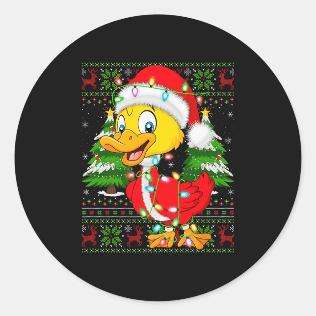 Funny Duck Christmas Lights Santa Costume Ugly Xma Classic Round Sticker (Front)