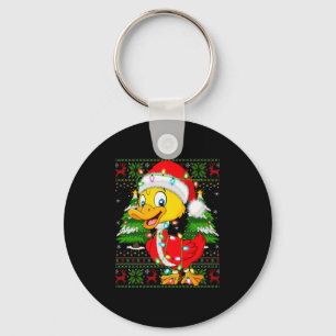 Funny Duck Christmas Lights Santa Costume Ugly Xma Keychain