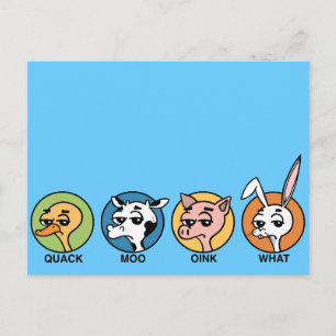 FUNNY DUCK COW PIG AND RABBIT POSTCARD