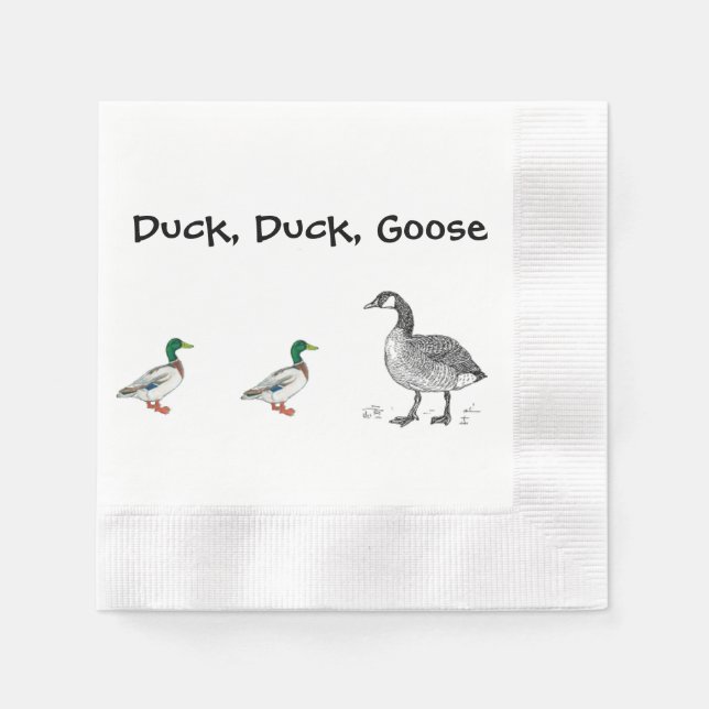 Funny Duck Duck Goose Cartoon, Kids Game Pun Napkin (Front)