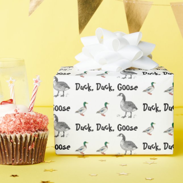 Funny Duck Duck Goose Cartoon, Kids Game Pun Wrapping Paper (Birthday Party)