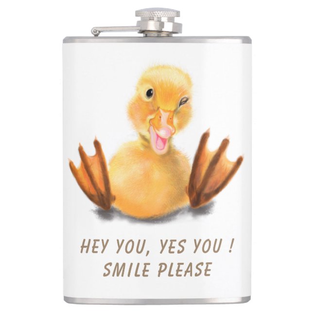 Funny Duck Flask Smile - Custom Text (Front)