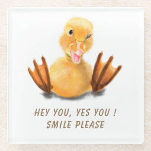 Funny Duck Glass Coaster Smile - Custom Text
