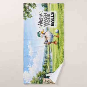 Funny Duck Golfer Always Wash Your Balls Bath Towel