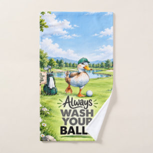 Funny Duck Golfer Always Wash Your Balls Hand Towel