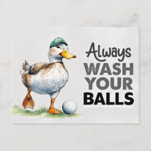 Funny Duck Golfer Always Wash Your Balls Holiday Postcard