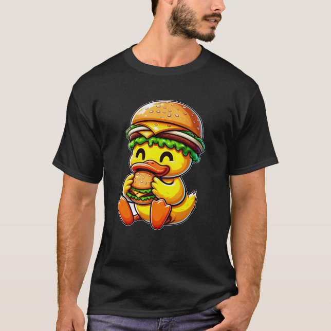 Funny duck hamburger fast food cheeseburger hat T-Shirt (Front)