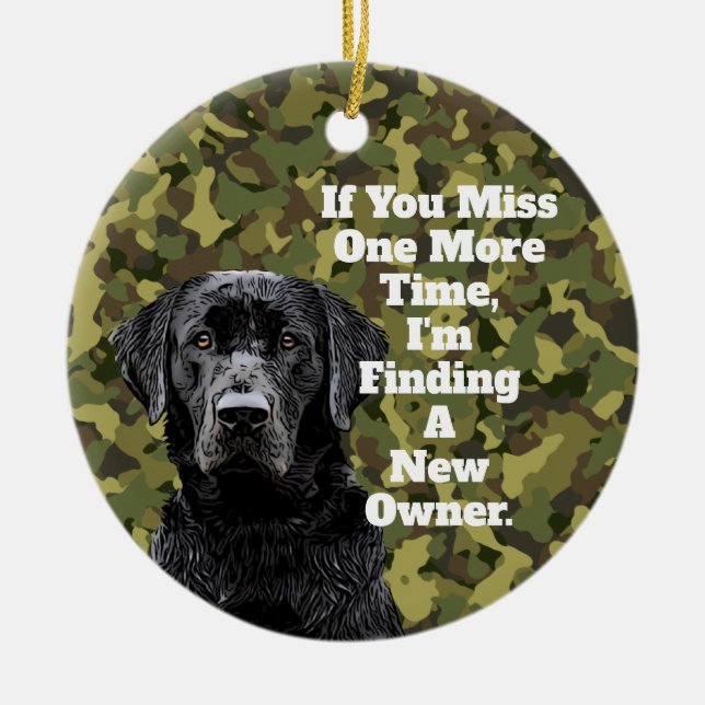 Funny Duck Hunting  Black Lab Camo Christmas  Ceramic Ornament (Front)