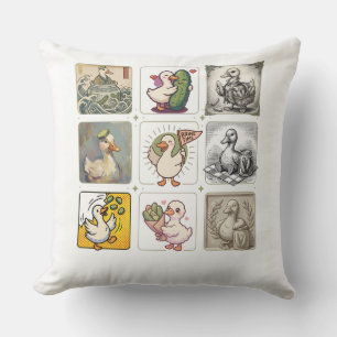 Funny Duck Illustration Grid Art Throw Pillow