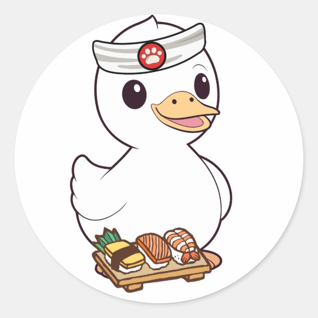 Funny duck is a sushi chef classic round sticker (Front)