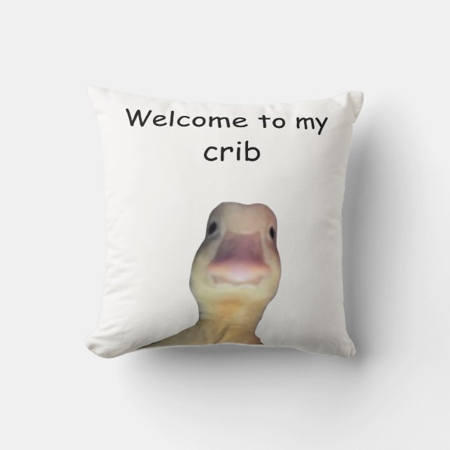 Funny Duck Meme – “Welcome to My Crib” Cute Animal Throw Pillow (Front)