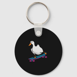 Funny Duck On Skateboard Skateboarding Longboard Keychain