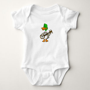 Funny duck playing banjo   choose background colou baby bodysuit