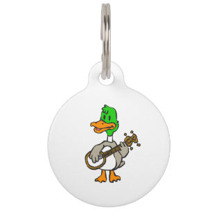 Funny duck playing banjo choose background colou pet tag