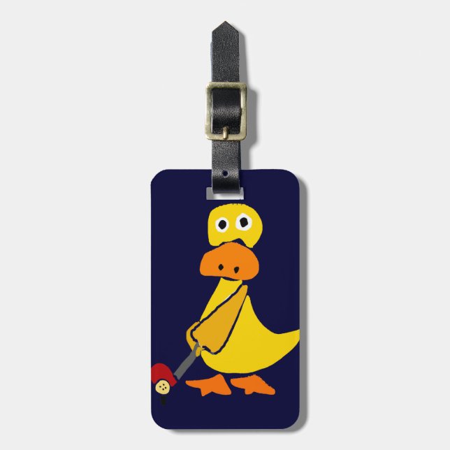 Funny Duck Playing Golf Primitive Art Luggage Tag (Front Vertical)