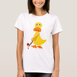 Funny Duck Playing Golf Primitive Art T-Shirt