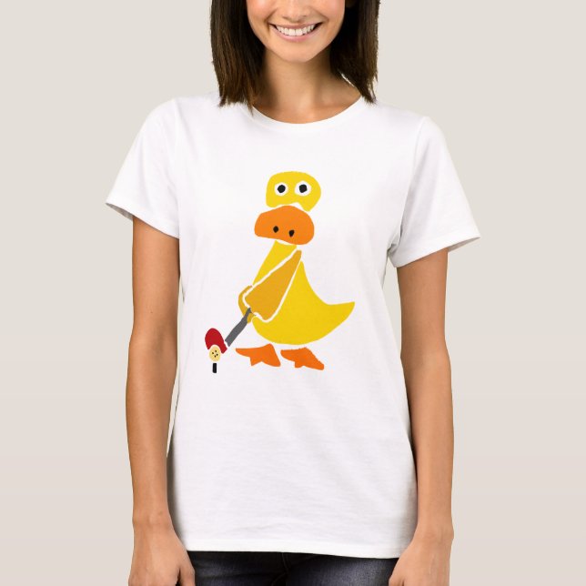Funny Duck Playing Golf Primitive Art T-Shirt (Front)