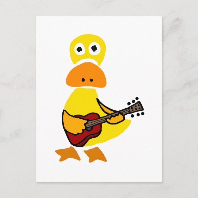 Funny Duck Playing Guitar Primitive Art Postcard (Front)