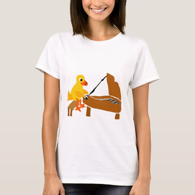 Funny Duck Playing Piano Art T-Shirt (Front)