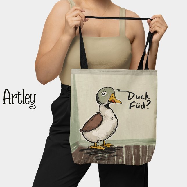 Funny Duck Scandinavian Nordic Humor Drawing Tote Bag (Creator Uploaded)