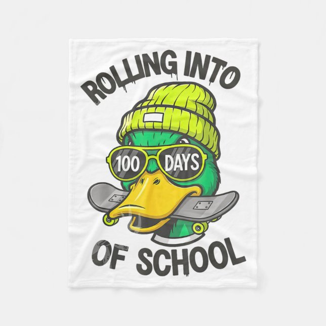 Funny Duck Skateboard 100 Days Of School Outfit  Fleece Blanket (Front)