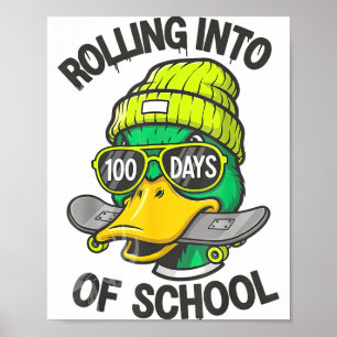 Funny Duck Skateboard 100 Days Of School Outfit Poster
