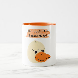 Funny Duck “This Duck Bites Before 10 AM” Cartoon Two-Tone Coffee Mug