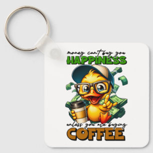 Funny Duck Wearing Glasses Coffee Caption Quote Keychain