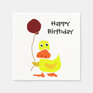 Funny Duck with Balloon Happy Birthday Napkins