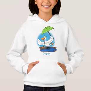 Funny duck with umbrella dancing cartoon